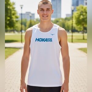 Hoka One One- Medium- Men's White and Blue Tank Top